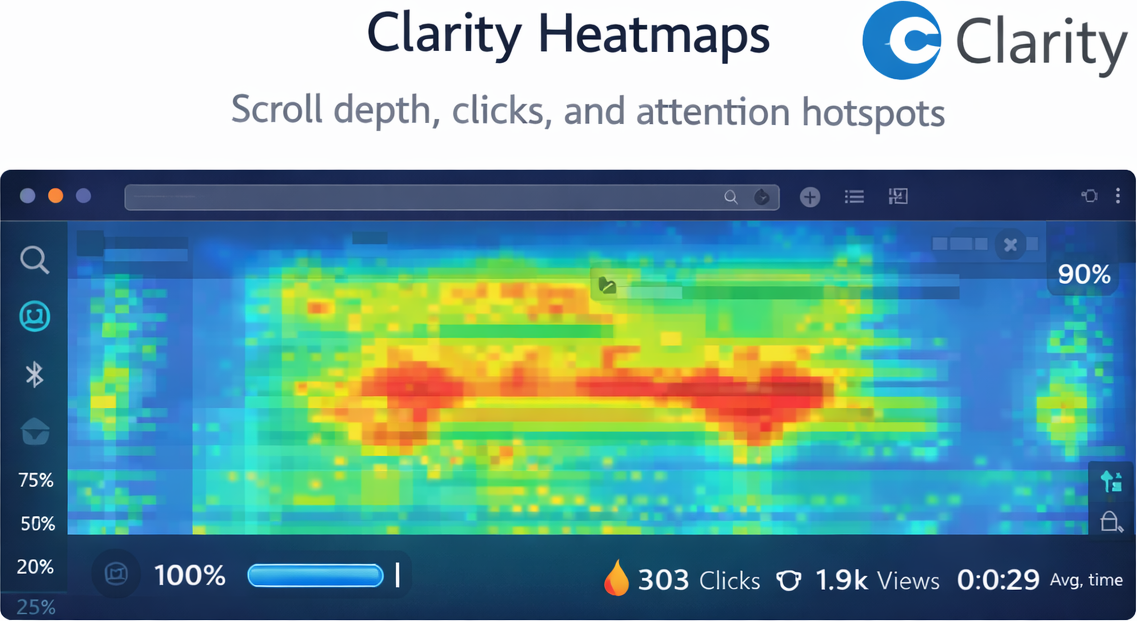 Microsoft Clarity heatmap showing user attention