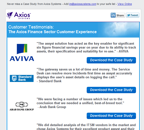 Eloqua lead nurture desire email example.