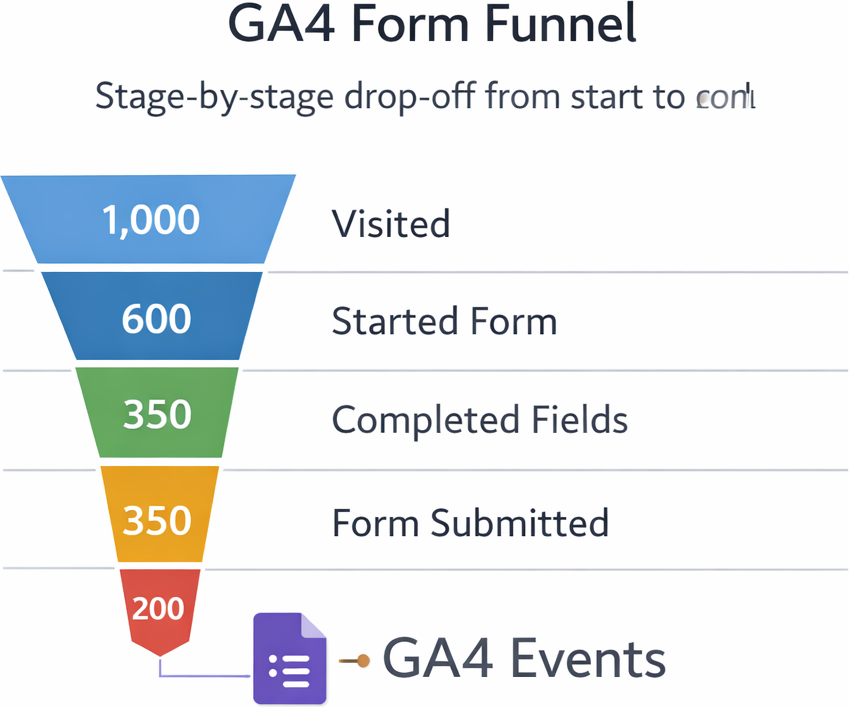 GA4 funnel showing form stage drop-off